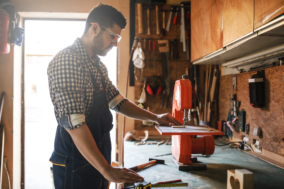 Un homme rangeant ses outils dans son garage