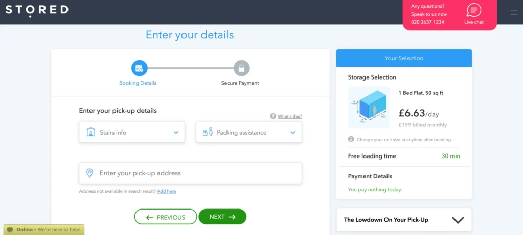 1 bedroom flat storage cost. Illustration.