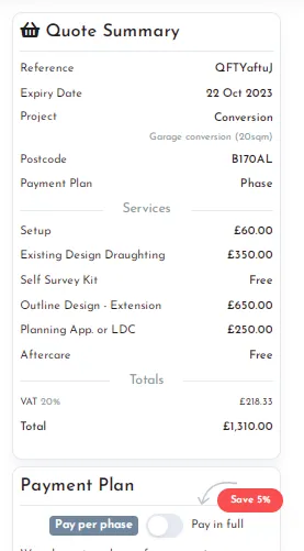 quote summary garage conversion