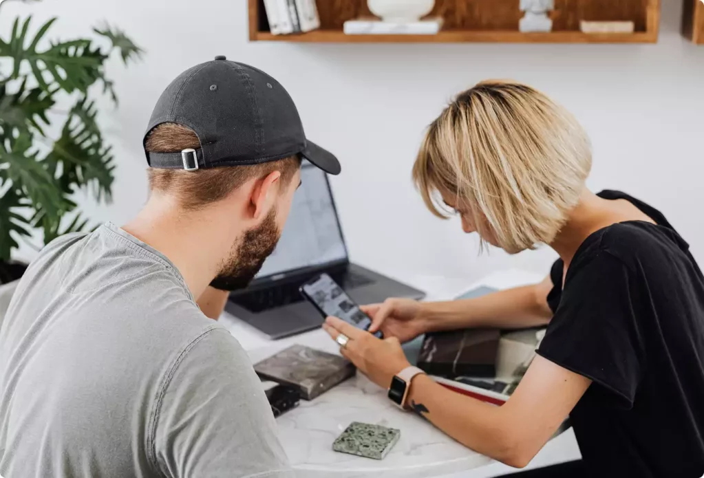 2 people planning a renovation