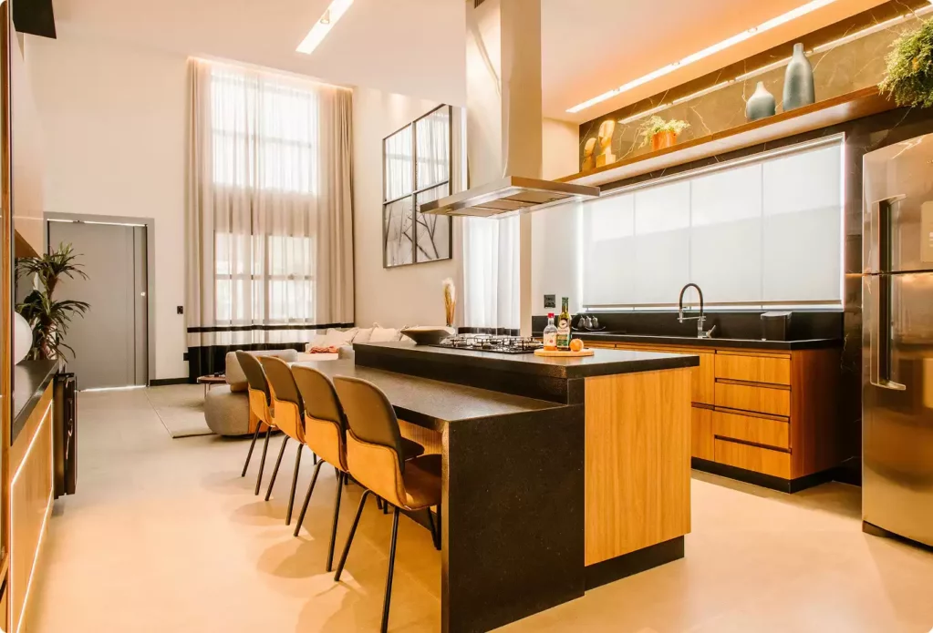 modern kitchen in black and wood