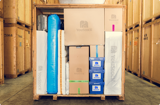 An open wooden storage crate where all the elements are optimised and nested so that no space is wasted.