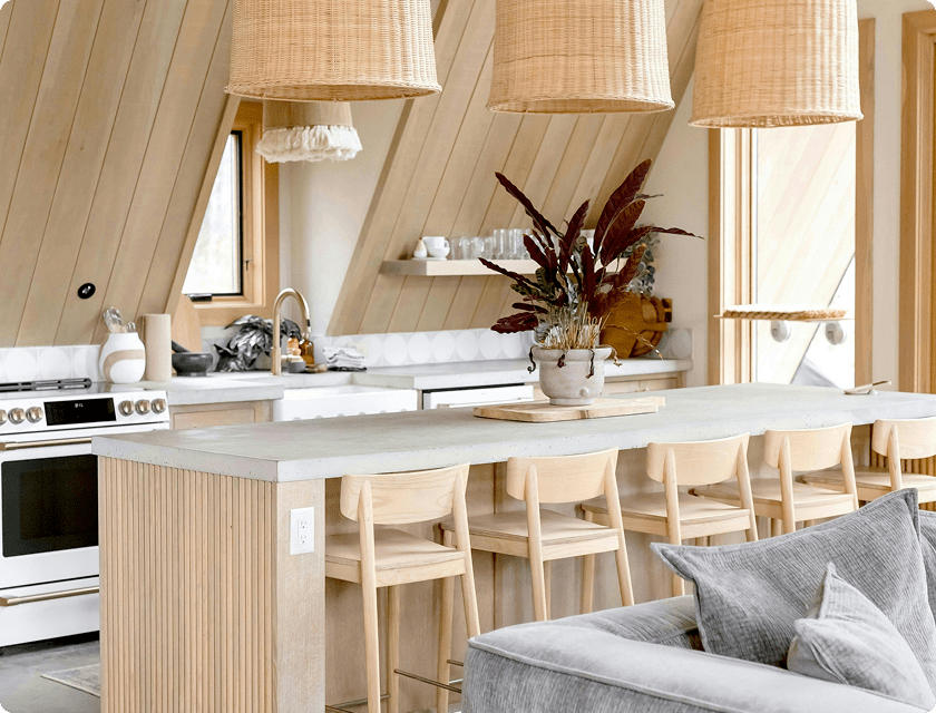 A modern, uncluttered kitchen island.