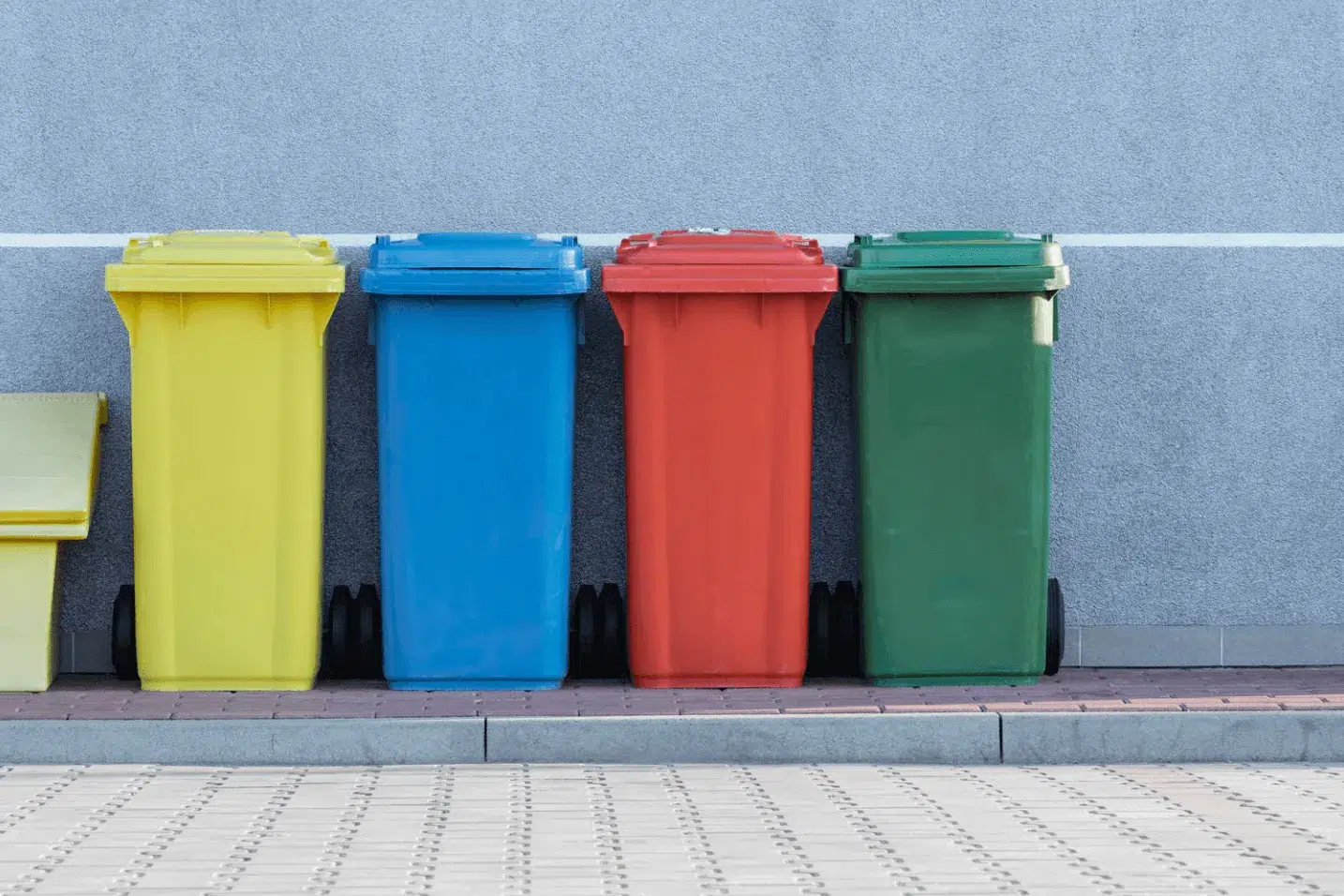 different coloured recycling bins