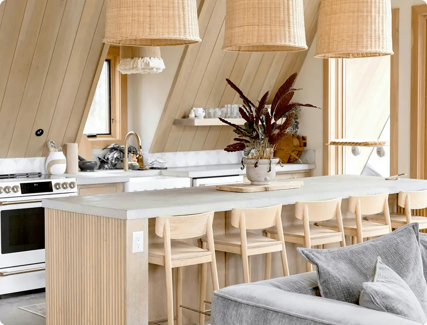 A modern, uncluttered kitchen island.