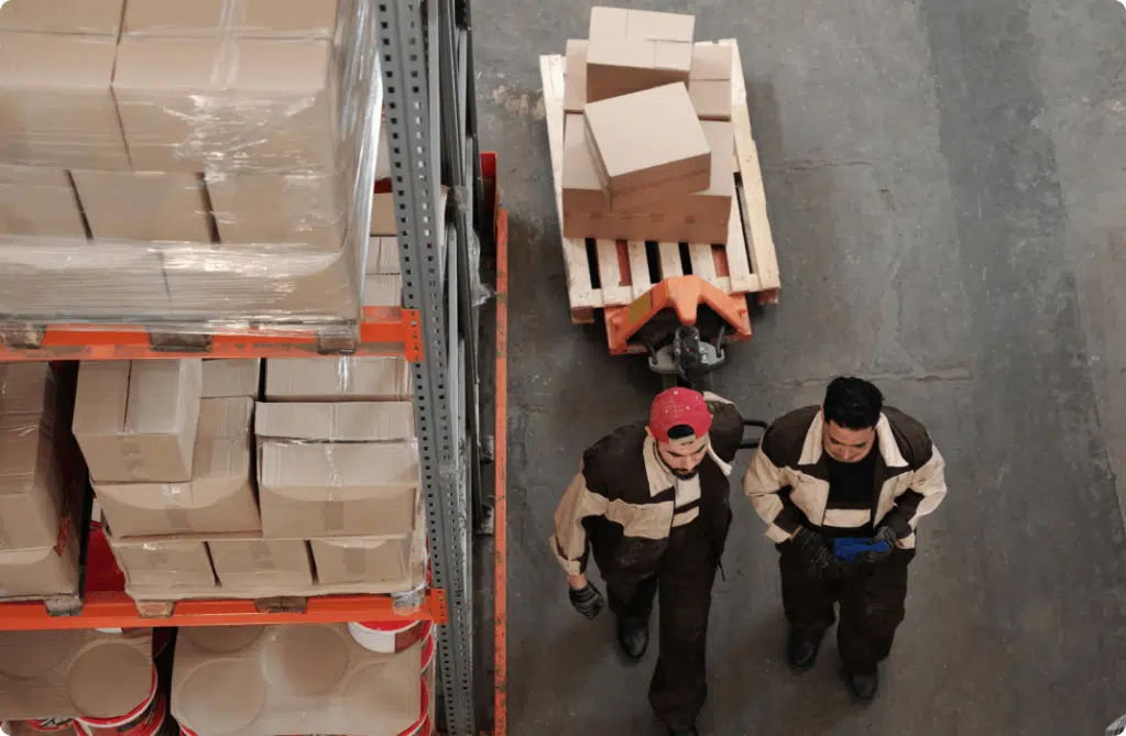 Two professionals in a storage warehouse