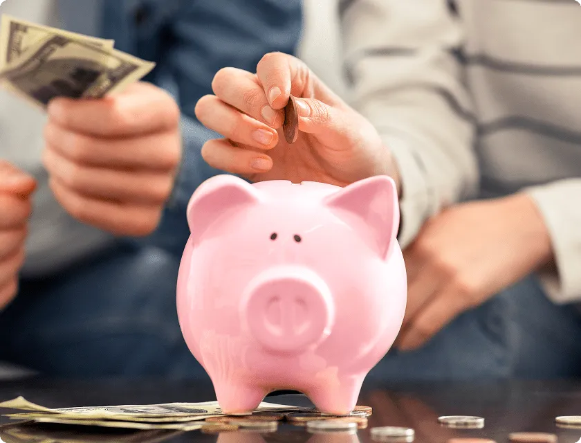 Put a coin in a pink piggy bank