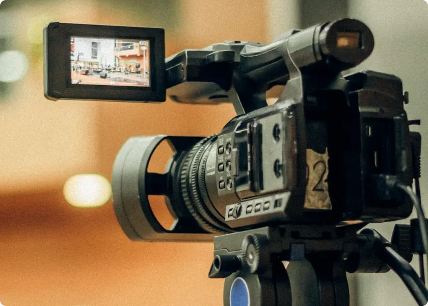 Close-up of a professional camera