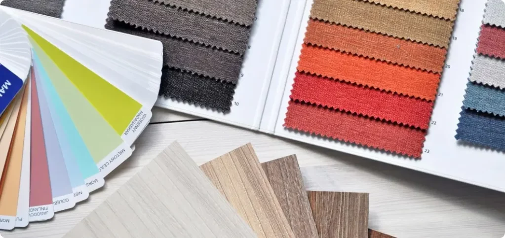 color chart of materials (fabrics, paints, etc.)