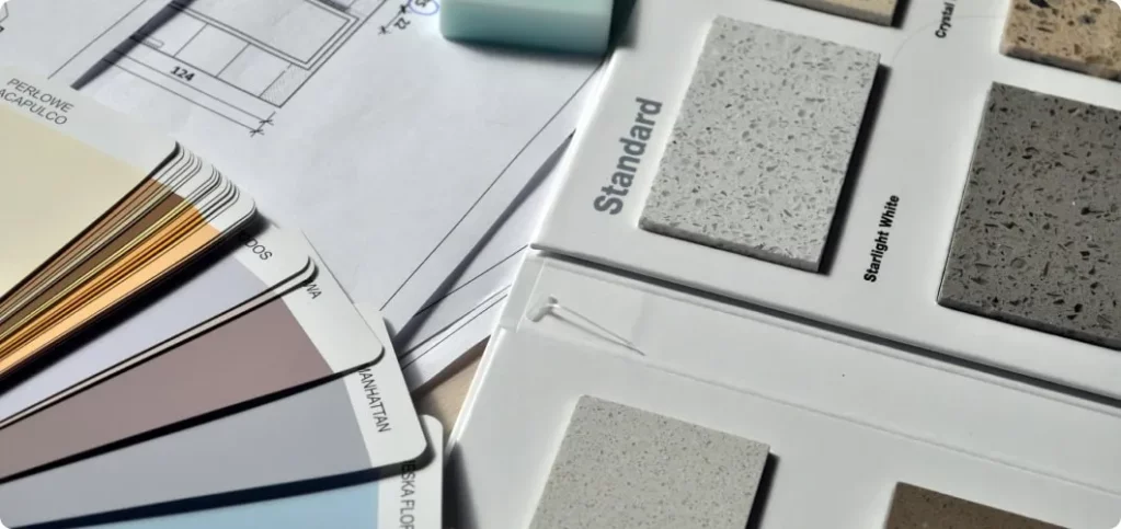 Zoom sur des échantillons de couleurs et de matières pour travaux de rénovation