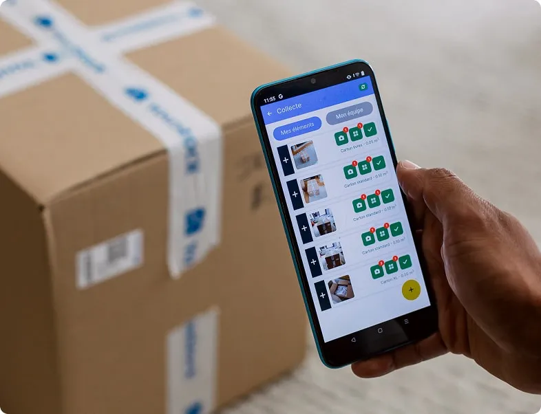 A phone screen showing a customer's photo inventory being compiled
