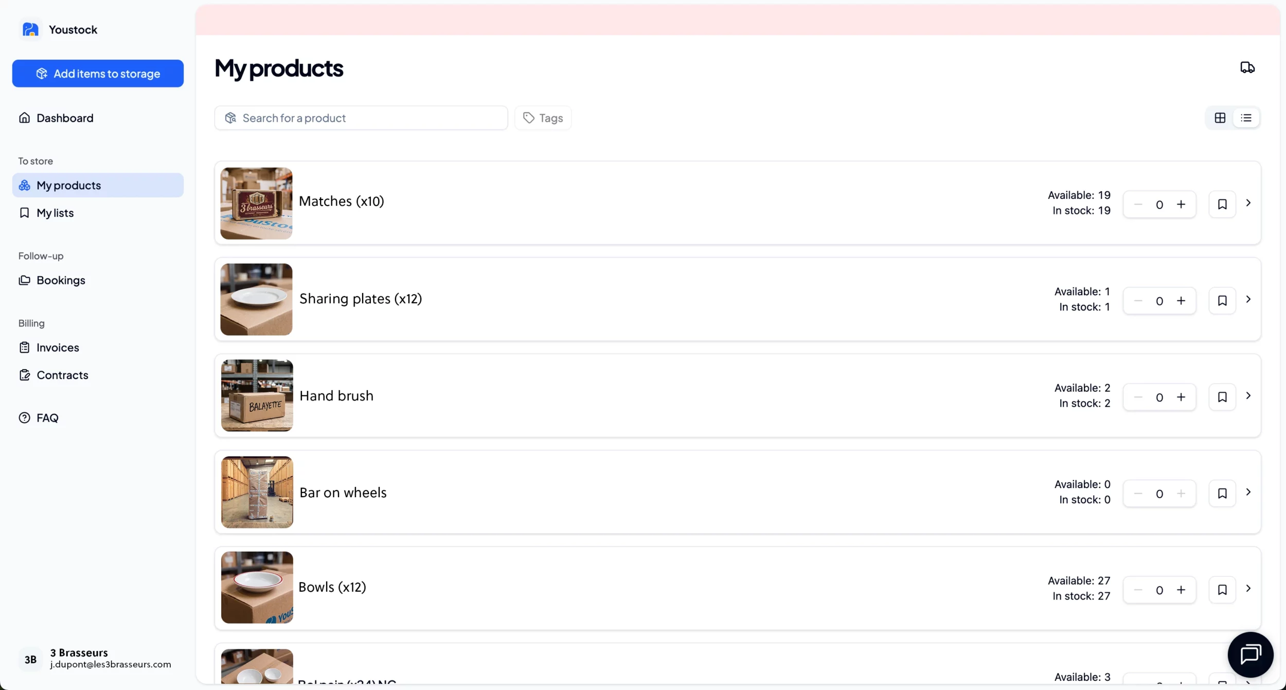 YouStock businesses photo inventory interface