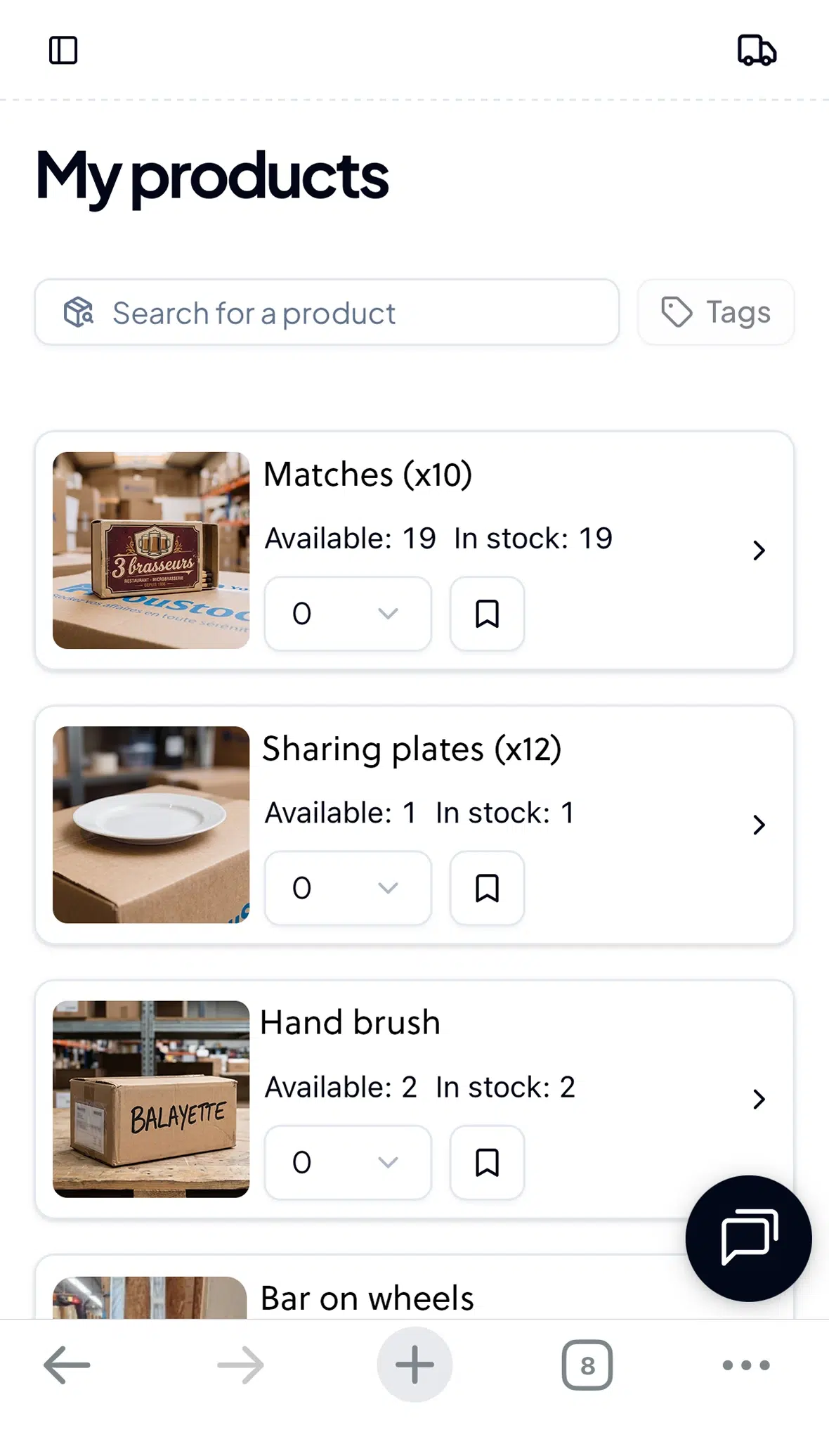 YouStock businesses photo inventory interface - mobile