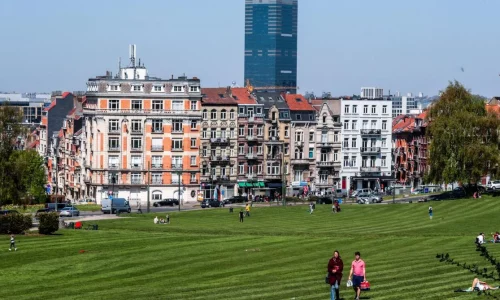 Espace vert et bâtiments en arrière plan