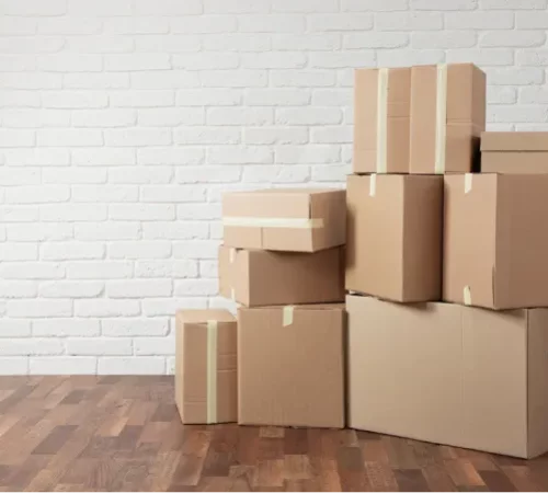 Stacks of moving boxes